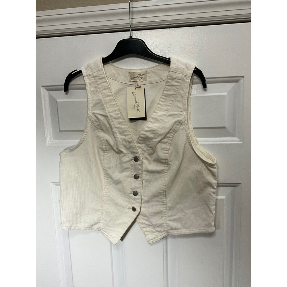 Universal Thread Cream Corduroy Vest Button Front Cropped Waistcoat Womens M NWT
